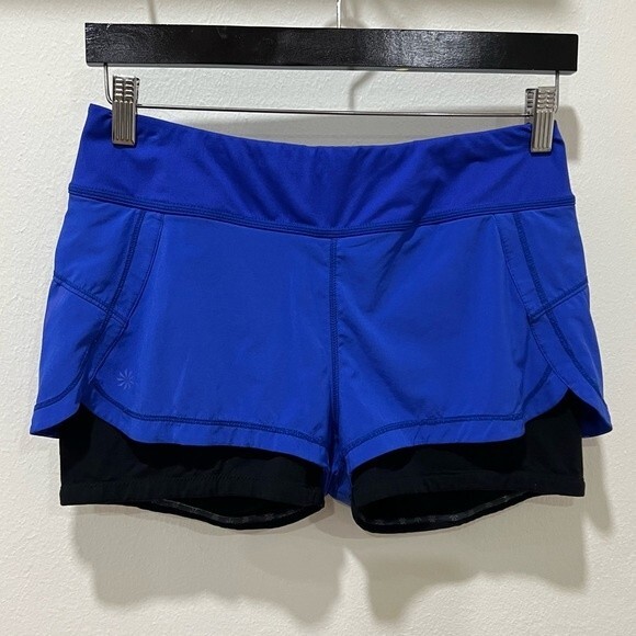 Athleta 2 in 1 Pulse Shortie Shorts in Blue Women's Size Small - Picture 2 of 9